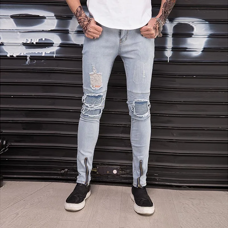 Top quality 2020 Fashion Casual hip hop street Pleated washing light blue teenagers mens jeans joker hole elastic men's trousers
Top quality 2020 Fashion Casual hip hop street Pleated washing light blue teenagers mens jeans joker hole elastic men's trousers
