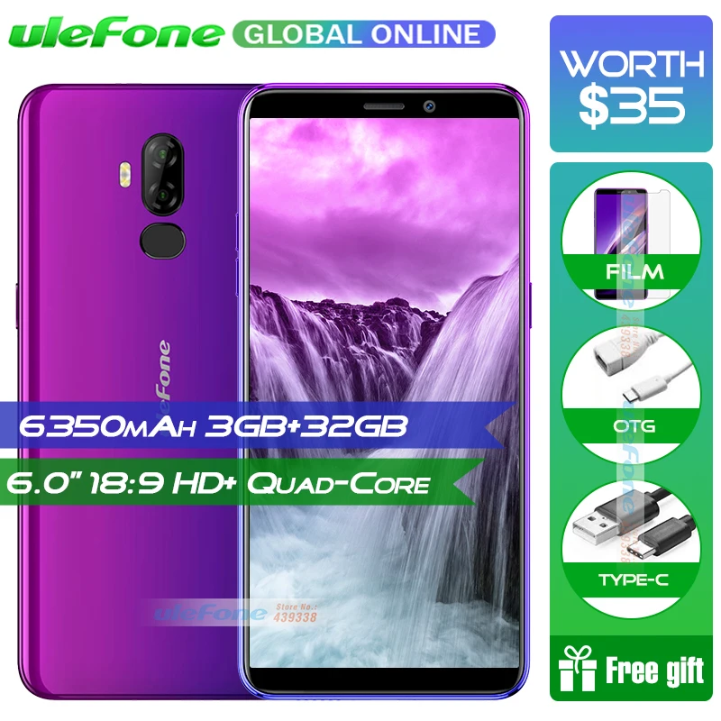 Ulefone P6000 Plus Android 9.0 6350mAh Smartphone 6.0 Inch 18:9 HD+ MT6739 Quad Core 3GB+32GB Face ID Mobile phone
Ulefone P6000 Plus Android 9.0 6350mAh Smartphone 6.0 Inch 18:9 HD+ MT6739 Quad Core 3GB+32GB Face ID Mobile phone