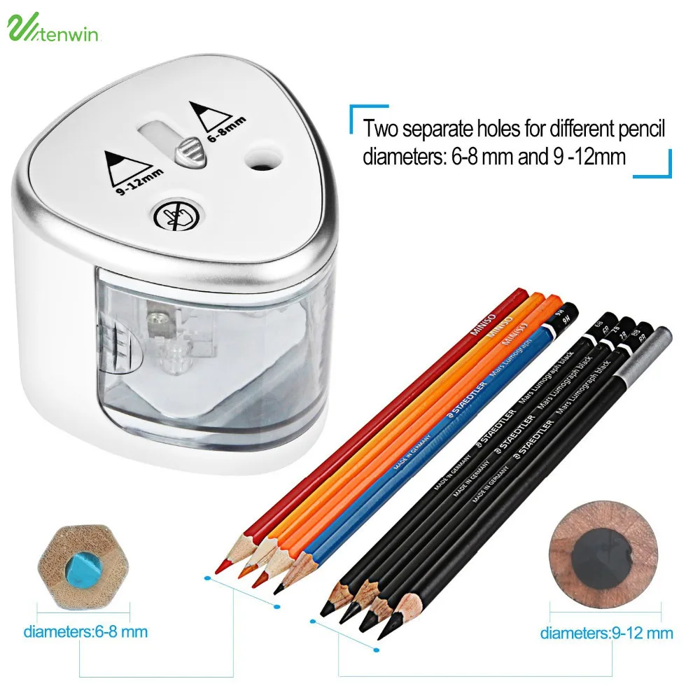 TENWIN Battery Operated Pencil Sharpener 2 Holes 6-8mm & 9-12mm Automatic Electric Sharpener Auto-Stop Safety Feature 8004
TENWIN Battery Operated Pencil Sharpener 2 Holes 6-8mm & 9-12mm Automatic Electric Sharpener Auto-Stop Safety Feature 8004