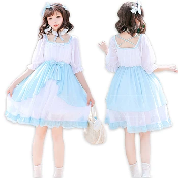 Lolita Girls Lantern Sleeve Chiffon Dress Women Blue & White Summer OP Dress Bowknot One-Piece Dress
Lolita Girls Lantern Sleeve Chiffon Dress Women Blue & White Summer OP Dress Bowknot One-Piece Dress