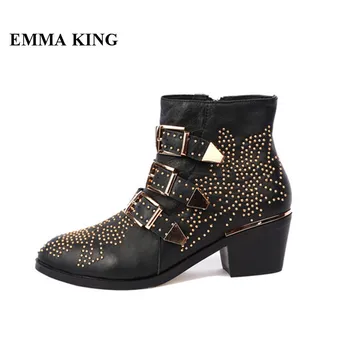 Hot Design Studded Real Leather Ankle Boots Women Round Toe Rivet Flower Martin Boots Women Luxury Short Boots Zapatos Mujer
Hot Design Studded Real Leather Ankle Boots Women Round Toe Rivet Flower Martin Boots Women Luxury Short Boots Zapatos Mujer