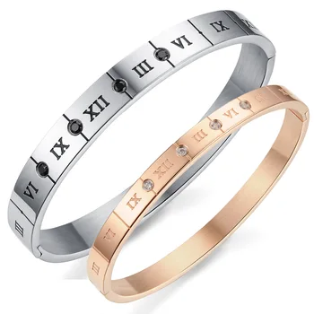 Roman numerals, black and white zircon rose gold titanium steel couple bracelet lovers bangle GH770
Roman numerals, black and white zircon rose gold titanium steel couple bracelet lovers bangle GH770