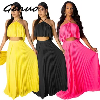 Genuo New Summer Chiffon Casual Two-piece Set Halter Wrapped Chest Pleated Top And Long Skirt Summer Set 2 Piece Set Women
Genuo New Summer Chiffon Casual Two-piece Set Halter Wrapped Chest Pleated Top And Long Skirt Summer Set 2 Piece Set Women
