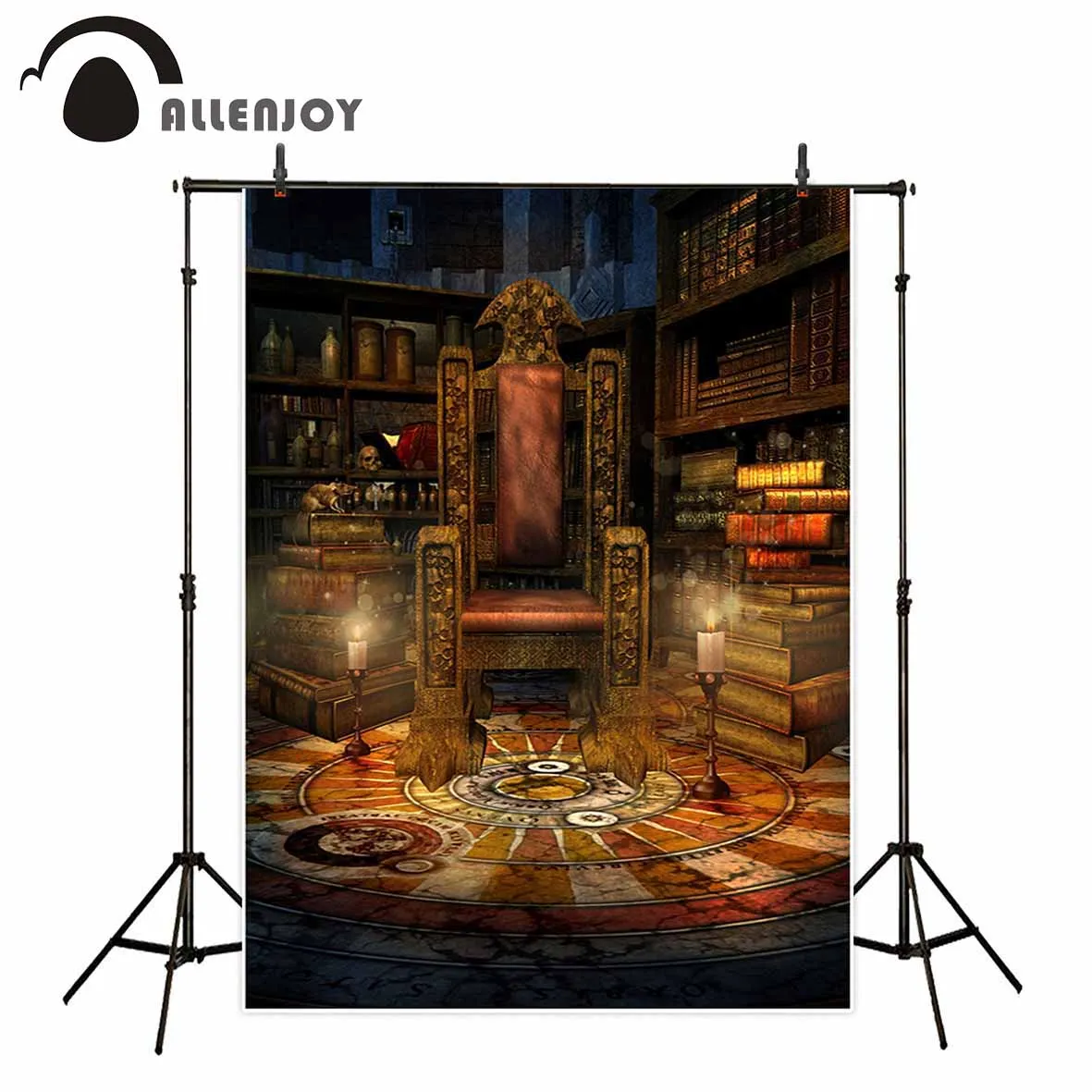 

Allenjoy photography backdrop Vintage luxurious throne books candle Halloween background for photo studio camera fotografica