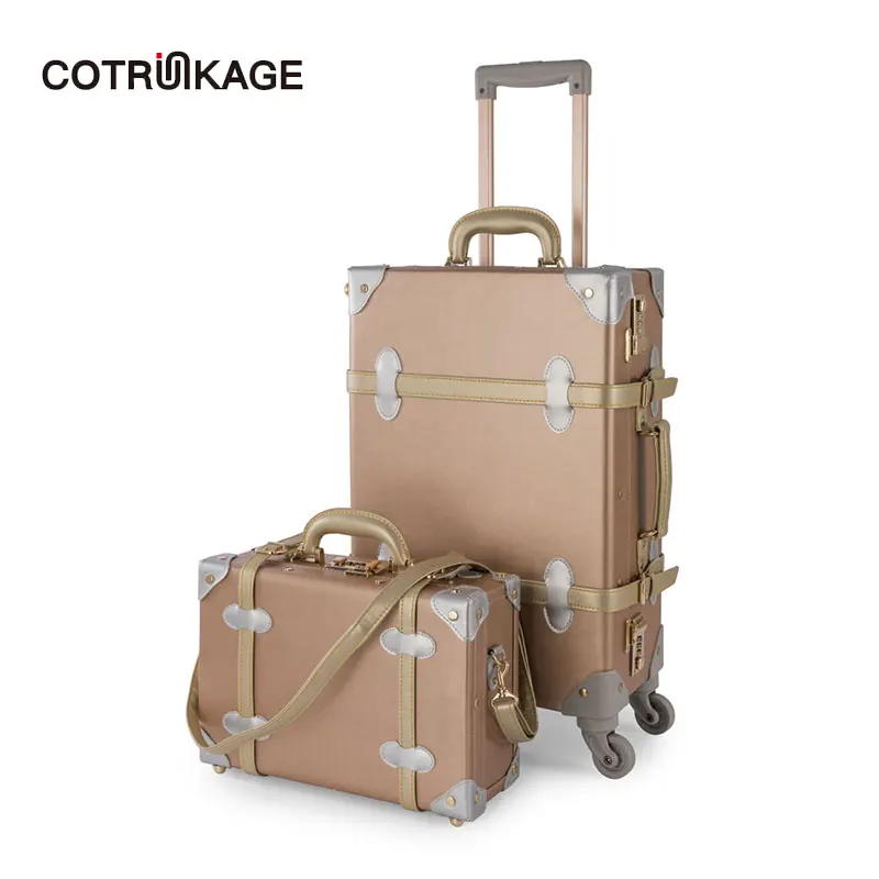 COTRUNKAGE Rose Gold Retro 2 Pc Pu Leather Suitcase Women Trunk Vintage Luggages Girl Rolling Luggage Set with 13" Cosmetic Case
COTRUNKAGE Rose Gold Retro 2 Pc Pu Leather Suitcase Women Trunk Vintage Luggages Girl Rolling Luggage Set with 13" Cosmetic Case