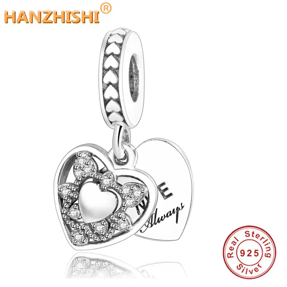 925 sterling silver heart charms love heart my wife always pave