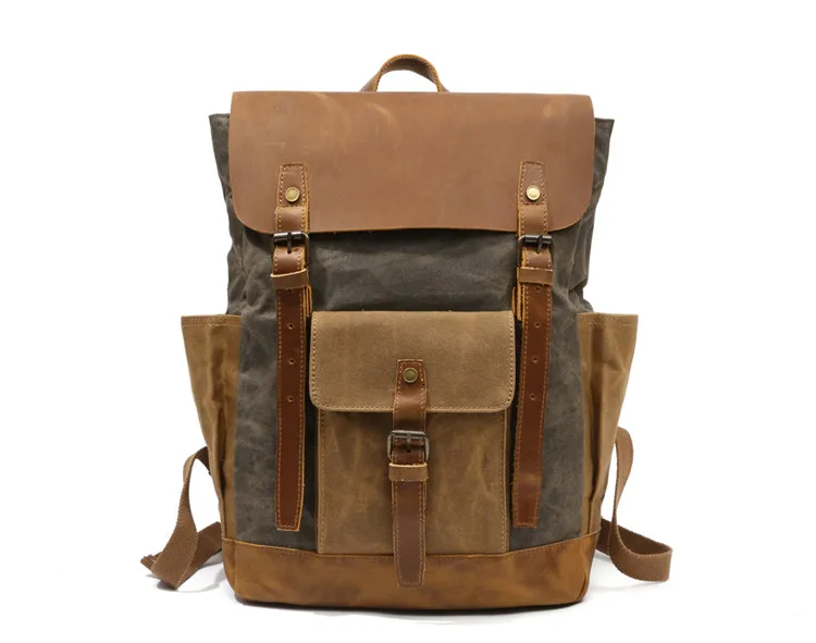 Men Backpack Waterproof Computer Laptop Bag Vintage Canvas Large Capacity Travel Backpacks Leather Military Male Backpack School Men Backpack Waterproof Computer Laptop Bag Vintage Canvas Large Capacity Travel Backpacks Leather Military Male Backpack School