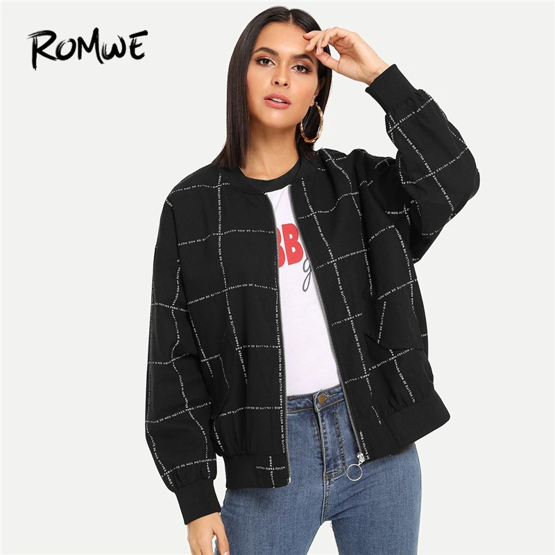 ROMWE Black Zip Up Letter Print Jacket Womens Autumn Clothes Casual Women Jackets And Coats Fashion Clothing Outerwear
ROMWE Black Zip Up Letter Print Jacket Womens Autumn Clothes Casual Women Jackets And Coats Fashion Clothing Outerwear