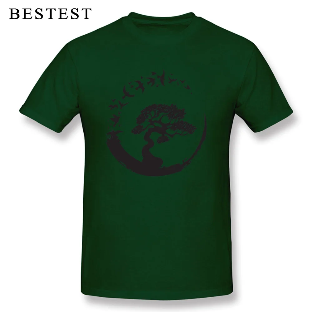 Printing Men Prevalent Normal Tees Round Collar Father Day All Cotton T-Shirt Leisure Short Sleeve T Shirts Wholesale Bonsai Tree in Enso Circle Birds 20227 dark