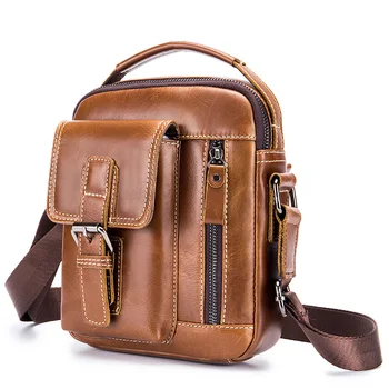 

Men Genunie Crossbody Bag Solid Shoulder Bags For Man Cow Leather Male Handbag Small Brown Flap Classic Men's Messenger Bags