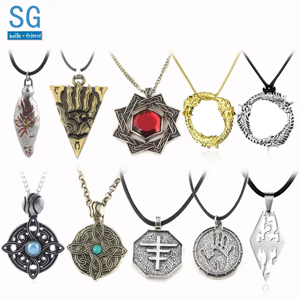 Sg 個エルダースクロールお守りmorrowindペンダントネックレスダーク兄弟恐竜三角形男性卸売ジュエリー Gooum