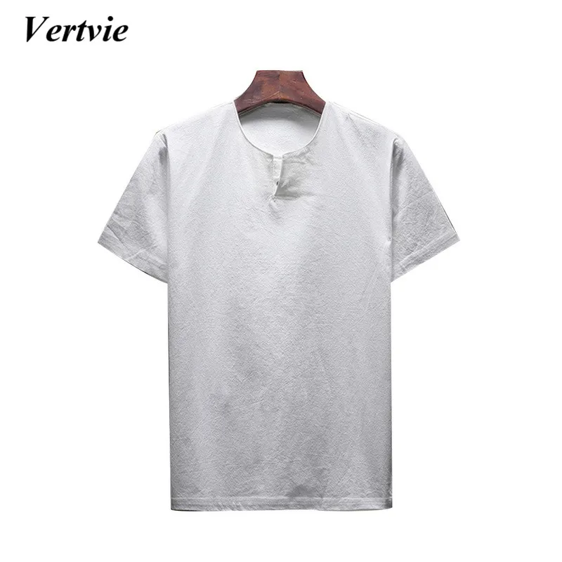 VERTVIE Brand New High Quality White Linen T-shirt Male Summer Fashion V-Neck Short Sleeves Men Wholesale 2018 Clothes 
VERTVIE Brand New High Quality White Linen T-shirt Male Summer Fashion V-Neck Short Sleeves Men Wholesale 2018 Clothes
