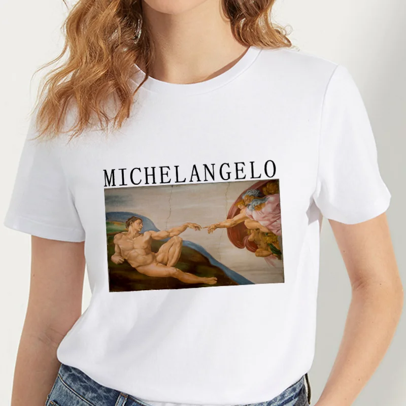 2019 New summer Michelangelo Sistina T shirts Women Harajuku funny printed Femme T-shirt Casual Tops Tee Vintage Womens T shirt
2019 New summer Michelangelo Sistina T shirts Women Harajuku funny printed Femme T-shirt Casual Tops Tee Vintage Womens T shirt