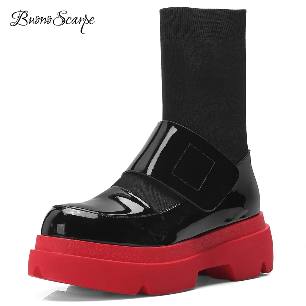 BuonoScarpe 2018 New Fashion Platform Sock Boots Genuine Leather Patchwork Thick Heel Boots Round Toe Elastic Ankle Boot Female
BuonoScarpe 2018 New Fashion Platform Sock Boots Genuine Leather Patchwork Thick Heel Boots Round Toe Elastic Ankle Boot Female