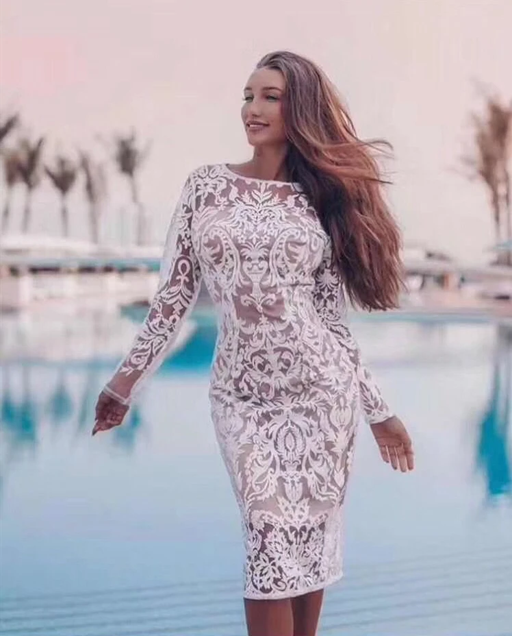 High Quality Women white Lace Bandage dress 2019 New Arrival O-Neck long sleeve Vestidos Celebrity evening party bodycon dresses
High Quality Women white Lace Bandage dress 2019 New Arrival O-Neck long sleeve Vestidos Celebrity evening party bodycon dresses