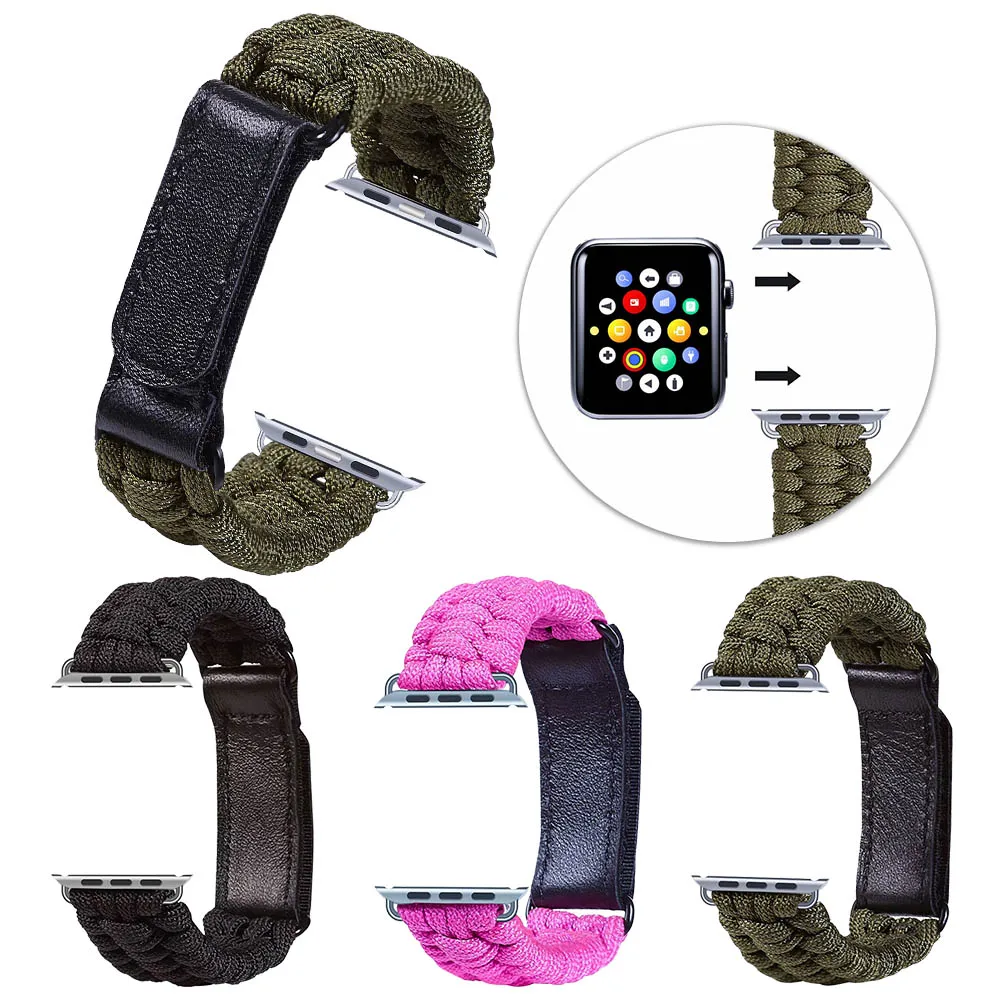 New Arrival Nylon Umbrella Rope Strap For Apple Watch Band 42/38/44/40mm Woven Sport Bracelet WristBand Series 5 4 3 2 1 Belt
New Arrival Nylon Umbrella Rope Strap For Apple Watch Band 42/38/44/40mm Woven Sport Bracelet WristBand Series 5 4 3 2 1 Belt