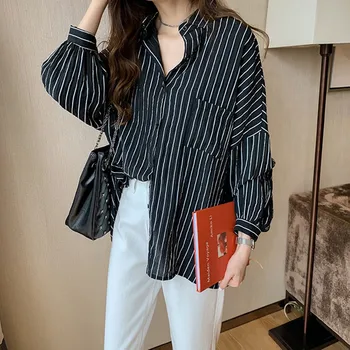 Women Loose Bf Wind Striped Shirt Wild Single-breasted Lapel Long-sleeved Turn-down Collar Blouses
Women Loose Bf Wind Striped Shirt Wild Single-breasted Lapel Long-sleeved Turn-down Collar Blouses
