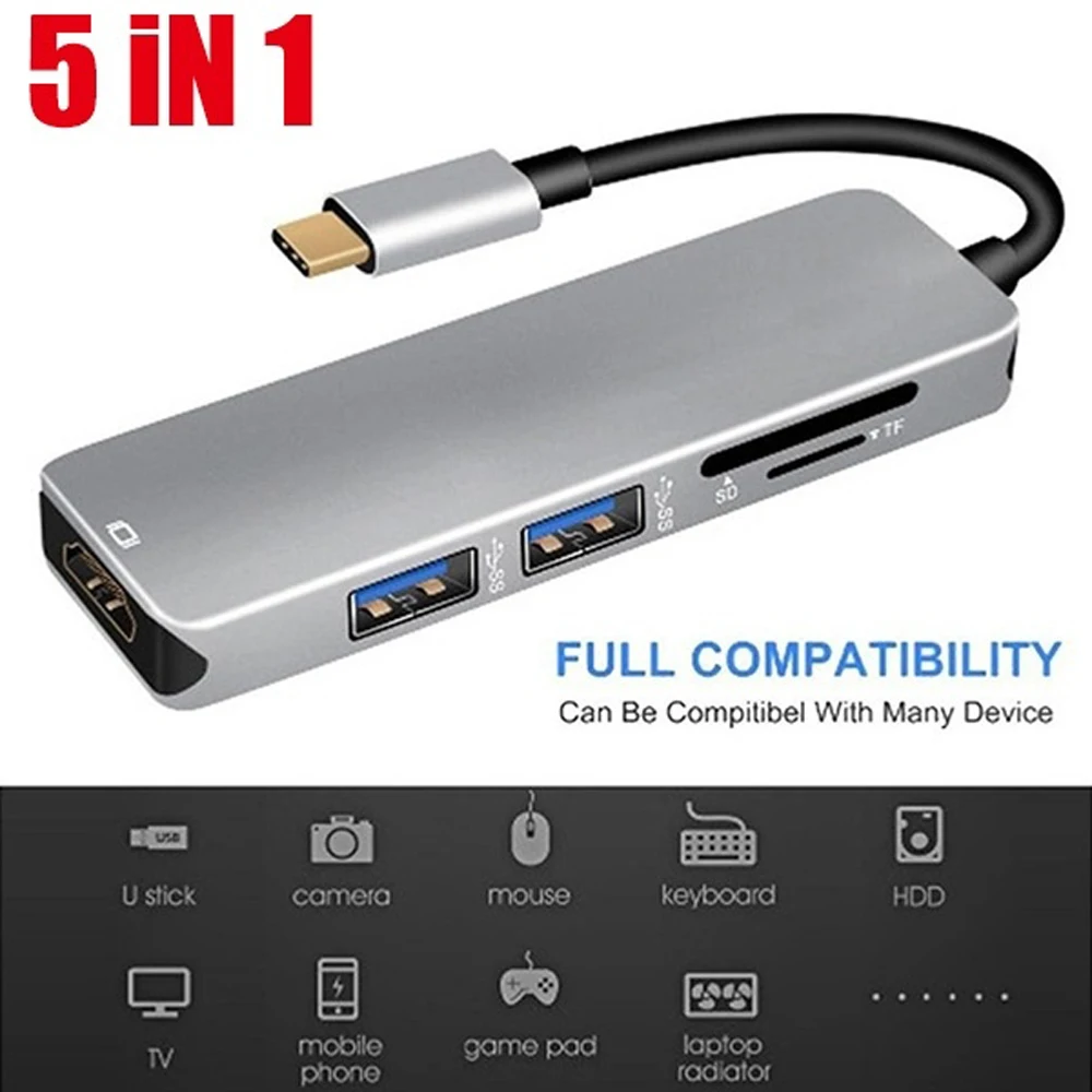 5 in 1 USB C USB-C 3.0 To HDMI SD TF Card Reader 2* USB A 3.0 Adapter Converter Cable For MacBook Samsung ETC Type C USB 3.0 HUB
5 in 1 USB C USB-C 3.0 To HDMI SD TF Card Reader 2* USB A 3.0 Adapter Converter Cable For MacBook Samsung ETC Type C USB 3.0 HUB