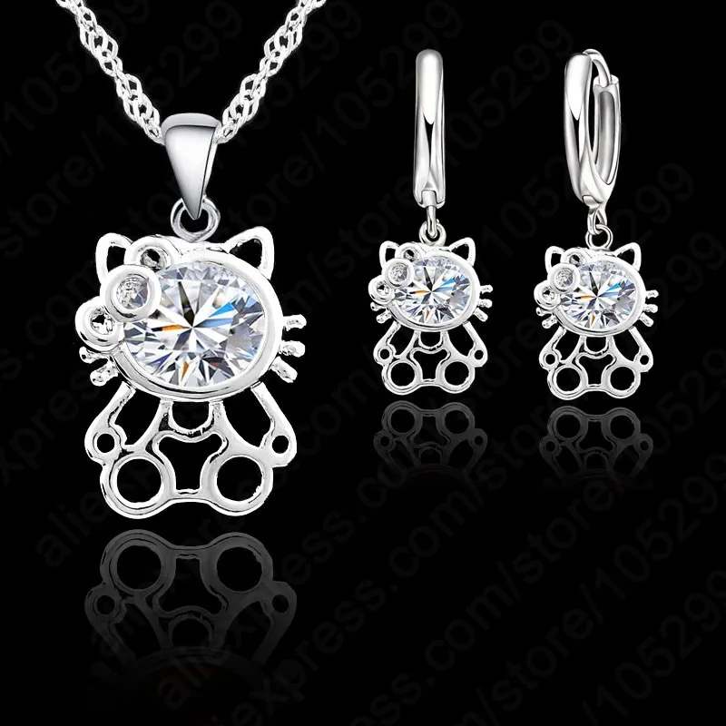 PATICO Nice Exquisite S90 Silver CZ Zircon Crystal Kitty Necklace Earring Jewelry Set For Woman Girls Lovely Gift
PATICO Nice Exquisite S90 Silver CZ Zircon Crystal Kitty Necklace Earring Jewelry Set For Woman Girls Lovely Gift