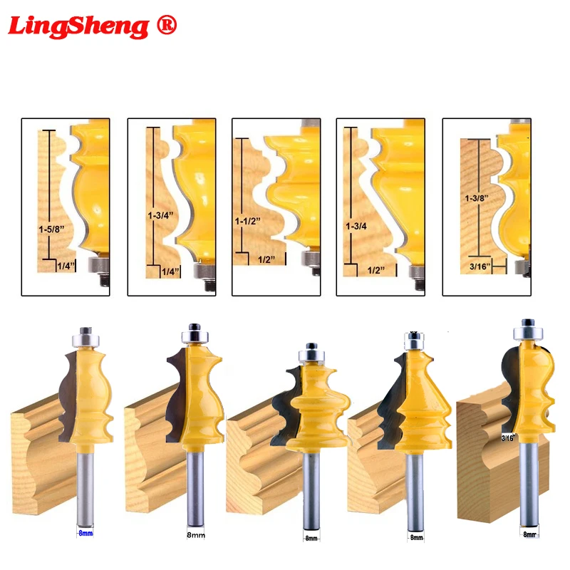 5PC 8mm Shank Casing & Base Molding Router Bit Set CNC Line knife Woodworking cutter Tenon Cutter for Woodworking Tools
5PC 8mm Shank Casing & Base Molding Router Bit Set CNC Line knife Woodworking cutter Tenon Cutter for Woodworking Tools