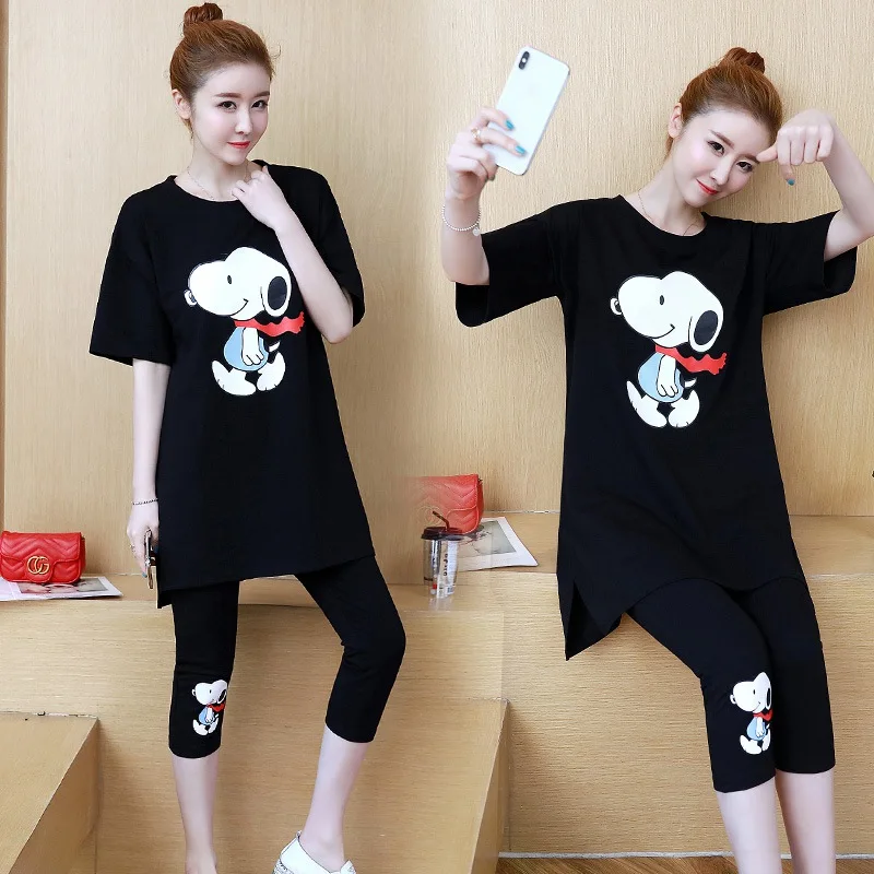 Summer Korean fashion pregnant women suit cartoon pattern printed shirt + seven points stomach lift pants two-piece
Summer Korean fashion pregnant women suit cartoon pattern printed shirt + seven points stomach lift pants two-piece