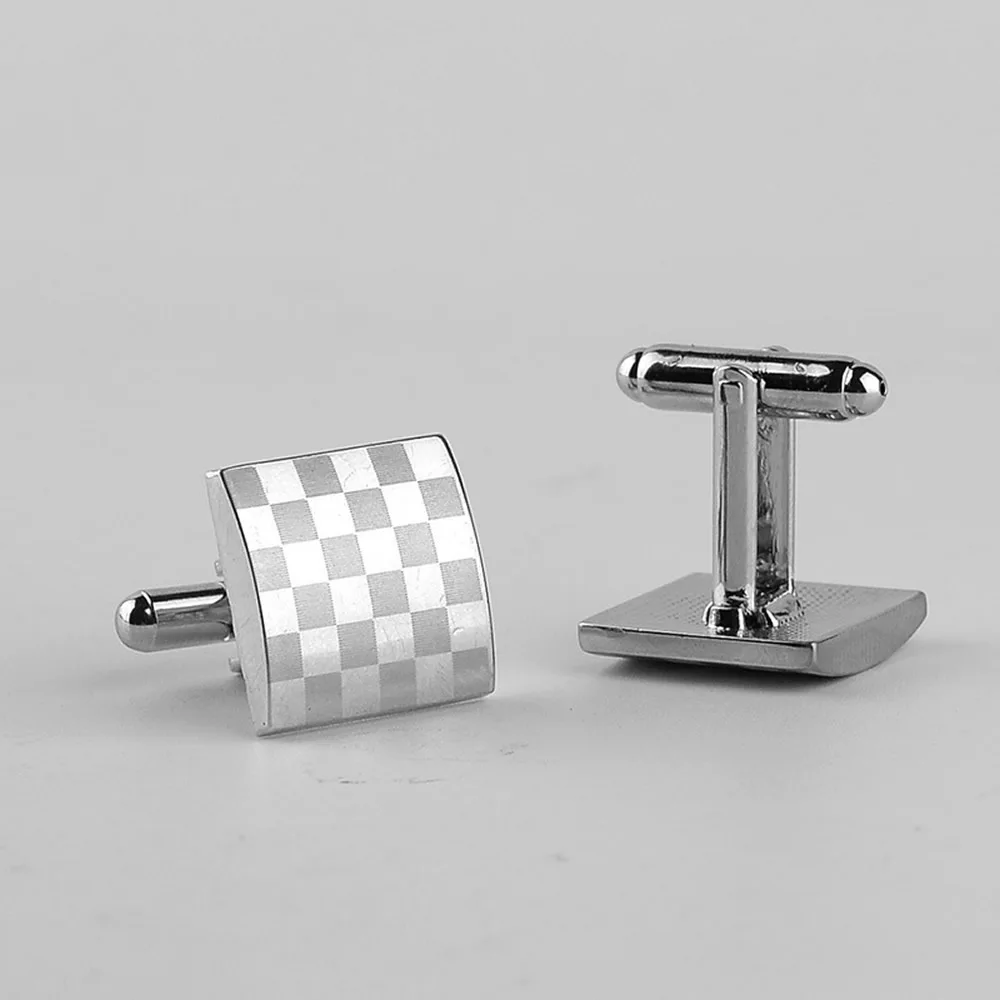 

YYW 1 Pair Silver-color Classical Laser Engraving Grid Men Jewelry Unique Men Cuff Links Business Shirt Clasp Cufflinks Jewelry