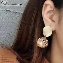 Dvacaman Retro Lớn Hình Học Bất Ngọc Trai Tự Nhiên Thả Bông Tai Phụ Nữ Thời Trang Tuyên Bố Kim Loại Earrings Đảng Quà Tặng Đồ Trang Sức Bijoux(China)