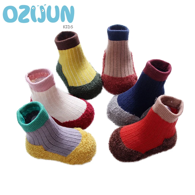 One Pairs 0-12/12-24M Baby Boys Girls Coral Fleece Sole Winter Cotton Short Socks Patchwork Fashion Warm 6 Colors | Детская одежда и