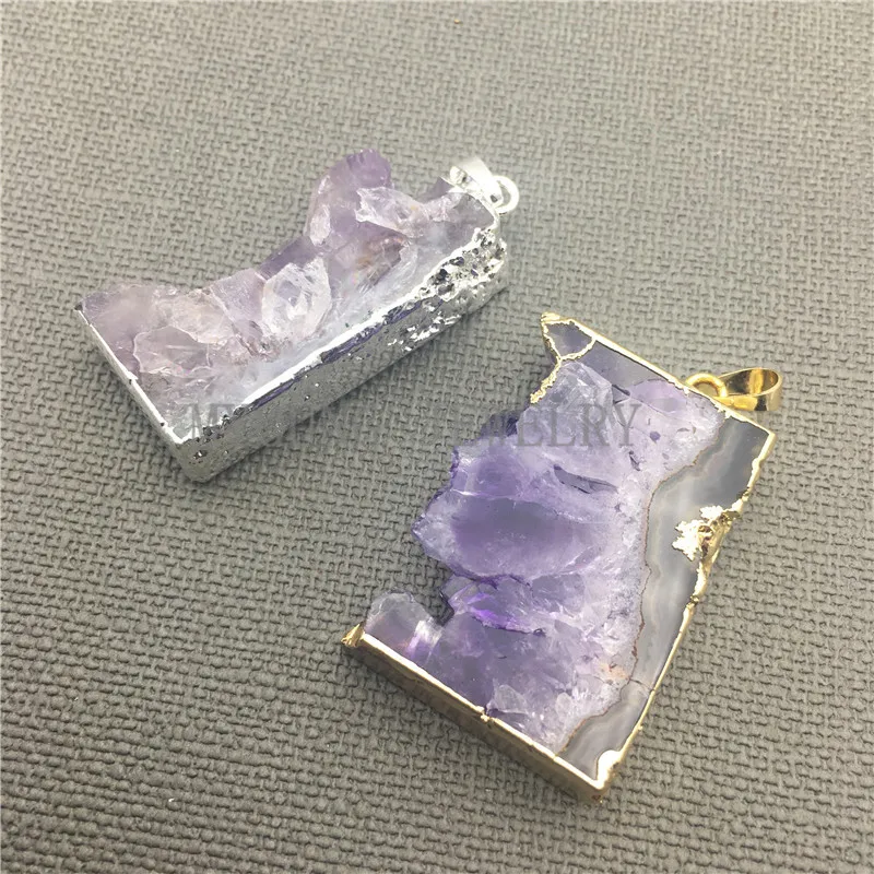 Rectangular Purple Crystal Stalactite Slice with Bail Gold&Silver Plated Druzy Pendant,Quartz Slice Pendant MY0028
Rectangular Purple Crystal Stalactite Slice with Bail Gold&Silver Plated Druzy Pendant,Quartz Slice Pendant MY0028