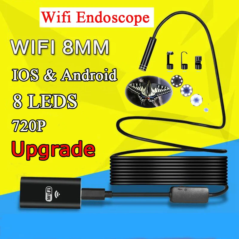 8mm 1/3/5/7M WIFI Endoscope Camera Mini Waterproof Soft Cable Inspection Camera USB Endoscope Borescope IOS Endoscope For Iphone
8mm 1/3/5/7M WIFI Endoscope Camera Mini Waterproof Soft Cable Inspection Camera USB Endoscope Borescope IOS Endoscope For Iphone