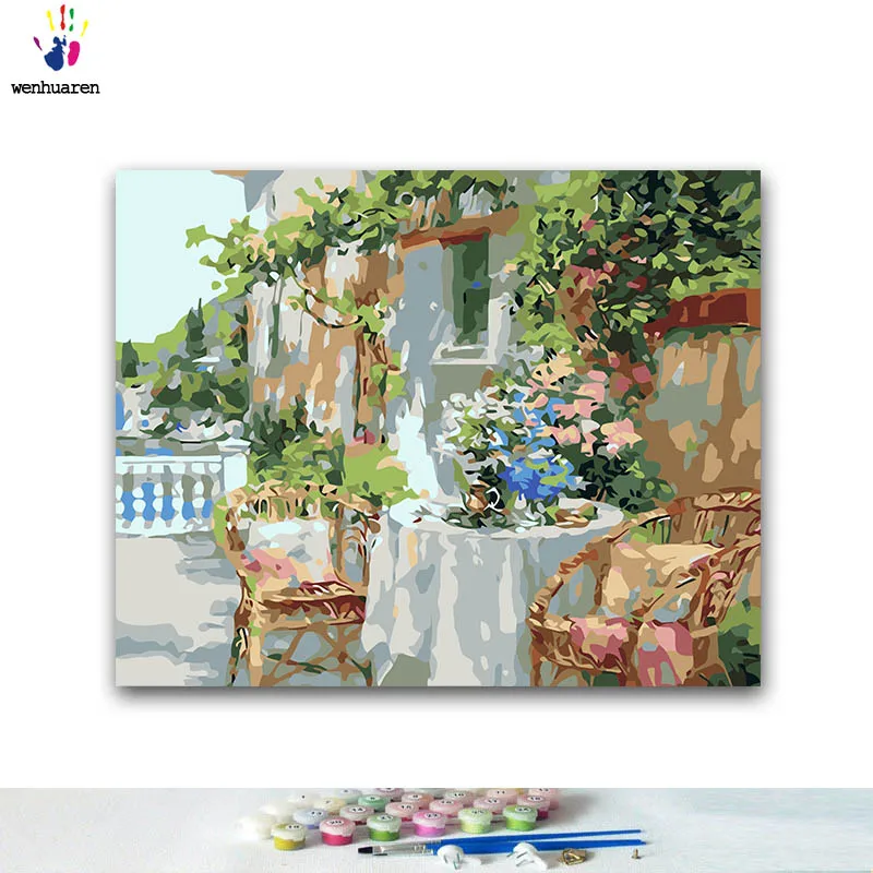 

DIY Coloring paint by numbers Town scenery paintings by numbers with kits 40x50 framed