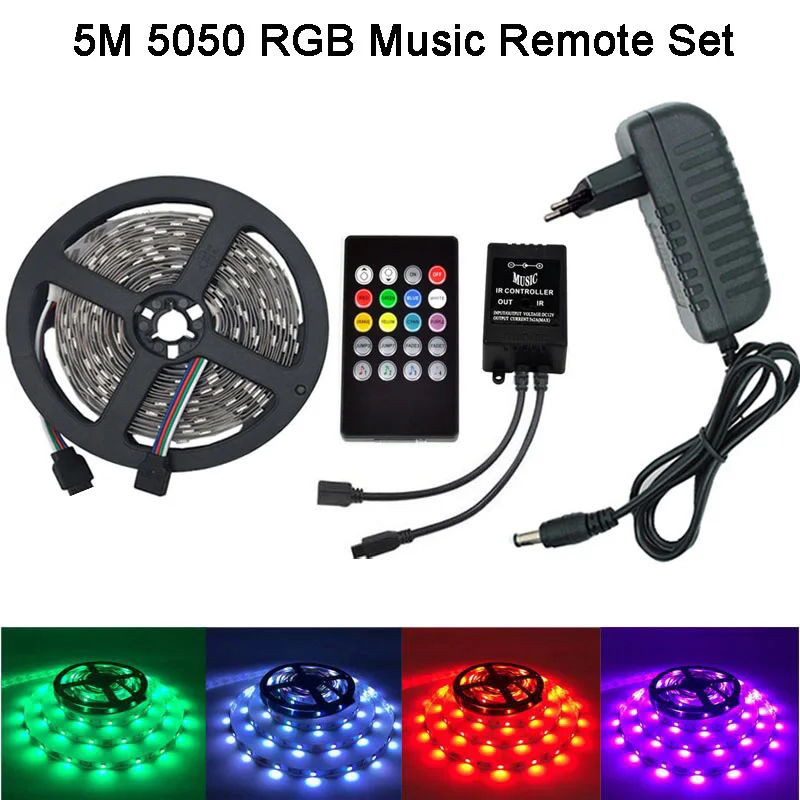 GBKOF 5050 3528 RGB led strip light 5M 10M Waterproof SMD Diode Tape led Ribbon With Music Remote Controller DC12V Power Adapter (15)
