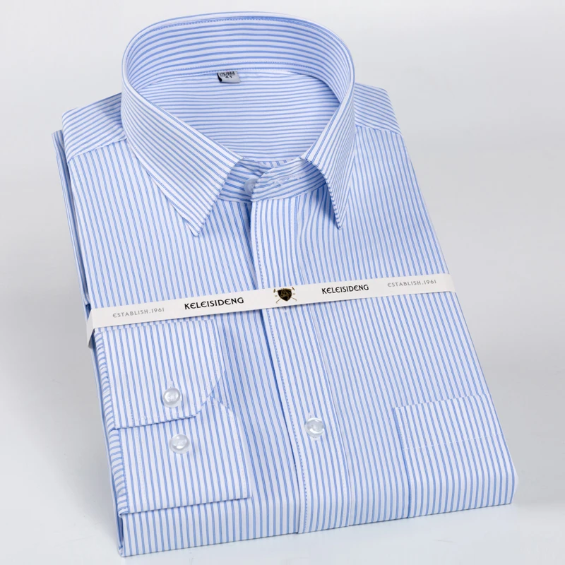 

Men's 100% Cotton Long Sleeve Dress Shirts Non Iron Standard-fit Spread Collar Formal Business Checked Striped Shirt