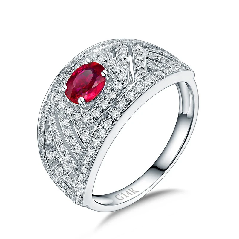 Фото Женское кольцо с красным рубином и натуральным бриллиантом | Украшения