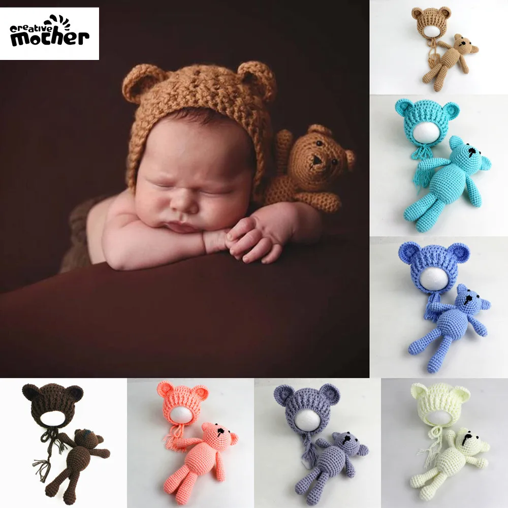 Cute Newborn Baby Crochet Knit Handmade Bear Ear Hat Cap Photo Photography Prop
