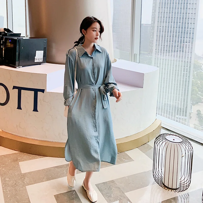 Casual Women Shirt Dress Autumn New Fashion Long Sleeve Turn-Down Collar Buttons Dress Blue Office Work Wear Ladies Dresses
Casual Women Shirt Dress Autumn New Fashion Long Sleeve Turn-Down Collar Buttons Dress Blue Office Work Wear Ladies Dresses