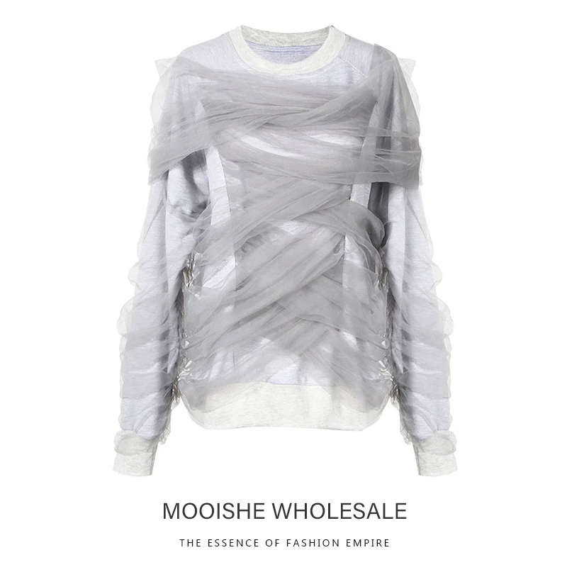 Velvet Thick Mesh Stitching Sweatshirt Women Autumn Winter New Female Designer Outer Loose Long Sleeves Pullovers
Velvet Thick Mesh Stitching Sweatshirt Women Autumn Winter New Female Designer Outer Loose Long Sleeves Pullovers