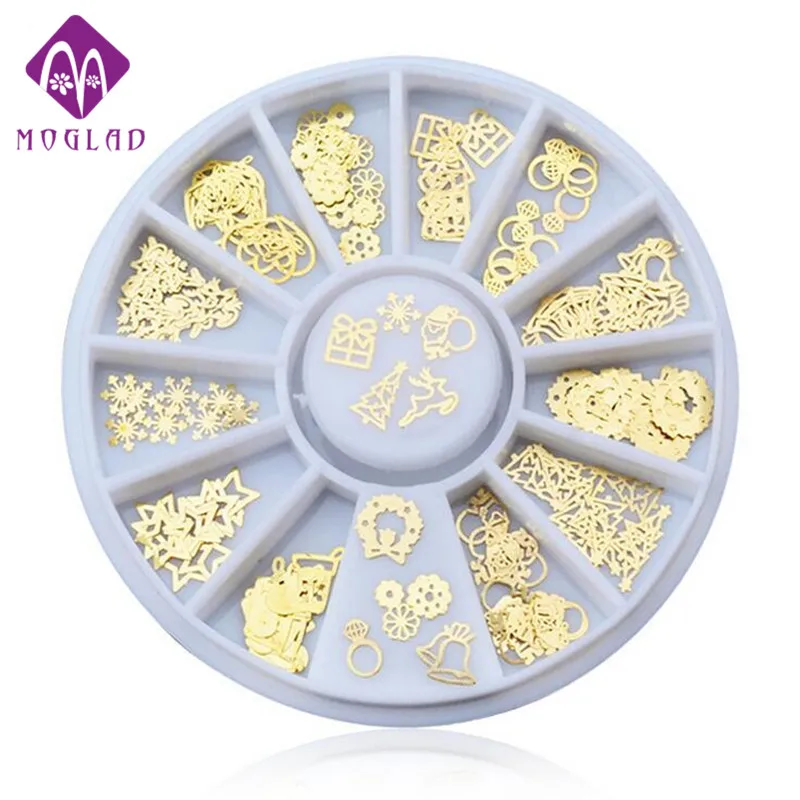Gold metal nail art stickers decoration wheel christmas mixed designs tiny slice nail DIY jewelry
Gold metal nail art stickers decoration wheel christmas mixed designs tiny slice nail DIY jewelry