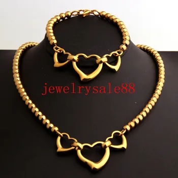 Fashion 6mm Wide Gold Color Round Ball With Romantic Heart Stainless Steel Necklace&Bracelet For Women Jewelry Sets 18/8inch
Fashion 6mm Wide Gold Color Round Ball With Romantic Heart Stainless Steel Necklace&Bracelet For Women Jewelry Sets 18/8inch