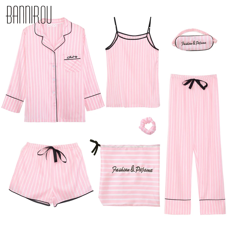 7 Piece Striped Woman Pajama Set Silk Pink Full Shorts Spaghetti Strap Suit Summer Spring Autumn Winter New Female Lovely Pyjama
7 Piece Striped Woman Pajama Set Silk Pink Full Shorts Spaghetti Strap Suit Summer Spring Autumn Winter New Female Lovely Pyjama