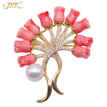 JYX 2019 elegant special red coral flower brooch with 10mm natural freshwater pearl shinning zircon gift
JYX 2019 elegant special red coral flower brooch with 10mm natural freshwater pearl shinning zircon gift