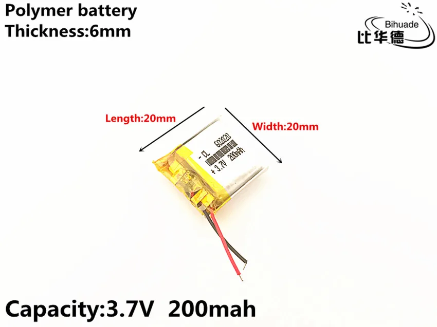 1pcs/lot 3.7V,200mAH,602020 Polymer lithium ion / Li-ion battery for TOY,POWER BANK,GPS,mp3,mp4
1pcs/lot 3.7V,200mAH,602020 Polymer lithium ion / Li-ion battery for TOY,POWER BANK,GPS,mp3,mp4