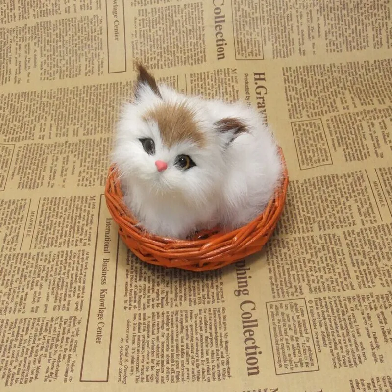 

12x10cm lindo gato, cesta de gato modelo animal juguete polietileno y pieles artesanía, accesorios decoración regalo d0051