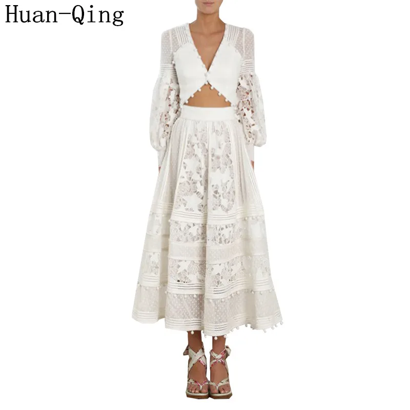 Summer Runway Black White Lace 2 Piece Set Women's Sexy Hollow Out Short Tops + Flower Embroidery Long Skirt Two Piece Set Suits
Summer Runway Black White Lace 2 Piece Set Women's Sexy Hollow Out Short Tops + Flower Embroidery Long Skirt Two Piece Set Suits