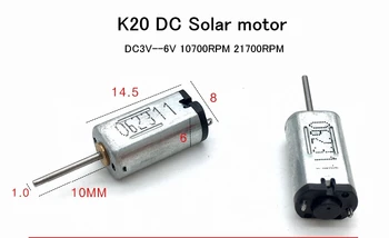 

High quality K20 DC Solar motor Long shaft 10mm DC3V 6V 10700RPM 21700RPM 6*8*14.5mm MINI DIY digital camera,toys motor