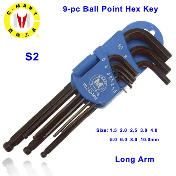 C-MART Quality 9PCS S2 Wrench Allen Key Socket Hexagonal Wrenches Set Spanner For Repair Bicycle Hand Tool Set