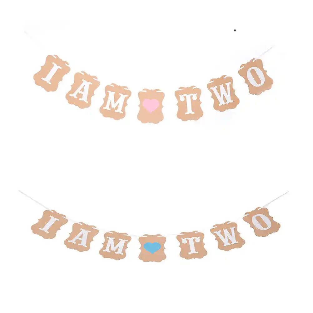 baby boy girl 2 years birthday party kraft paper banner buntin