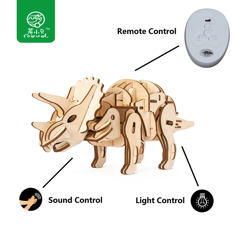 Robotime Sounds-Remote Controlled Dinosaur Triceratops Model 3D Wooden Puzzle R/C+Sound Control+Light Control Auto-Move Toy
Robotime Sounds-Remote Controlled Dinosaur Triceratops Model 3D Wooden Puzzle R/C+Sound Control+Light Control Auto-Move Toy