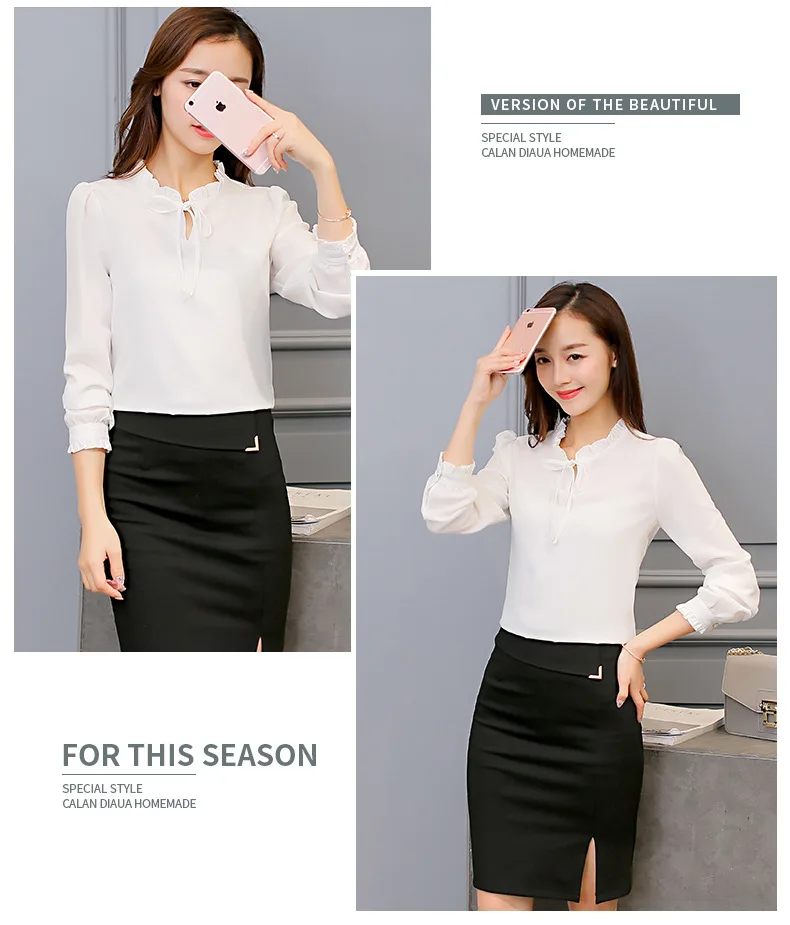 Autumn 2019 Women White Shirt Long Sleeve Black Shirt Korean Women Clothing Streetwear Slim Chiffon Blouse Elegant Women Tops 27