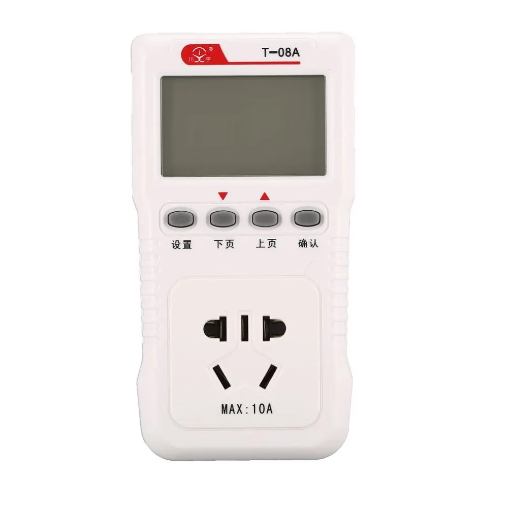 Power Meter T-08A Digital Socket Tester Wattmeter Analyzer Electric Supply Measuring Testing Energy Watt Monitor Electricity
Power Meter T-08A Digital Socket Tester Wattmeter Analyzer Electric Supply Measuring Testing Energy Watt Monitor Electricity